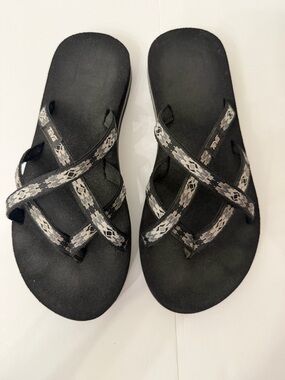 Teva Women's Black Sandals with Gray Patterned Straps